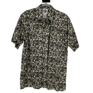 Vintage Hilo Hattie Hawaiian Mens Shirt Size L Floral Cream Green Vacation